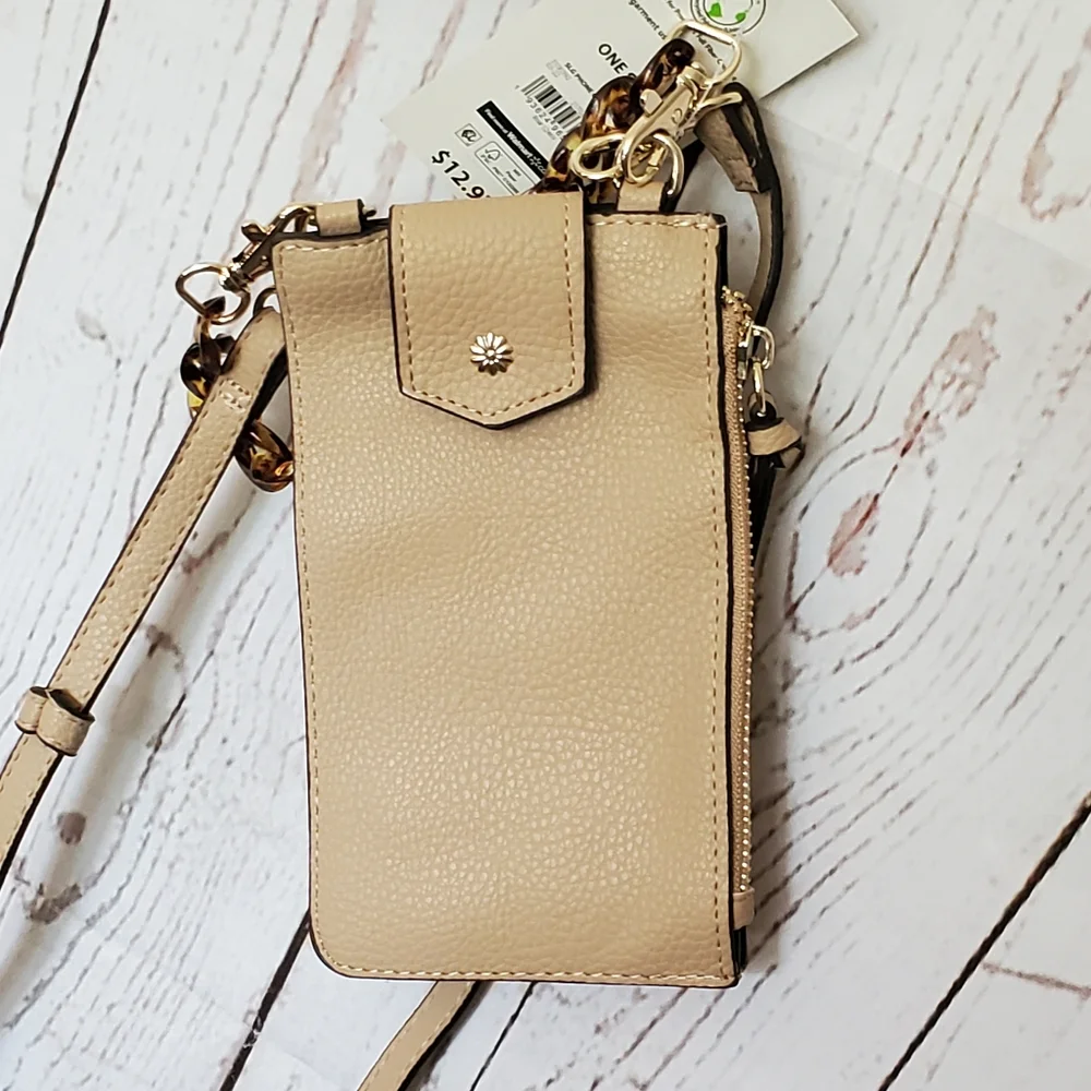 No Boundaries women's recycled materials vinyl phone crossbody beige